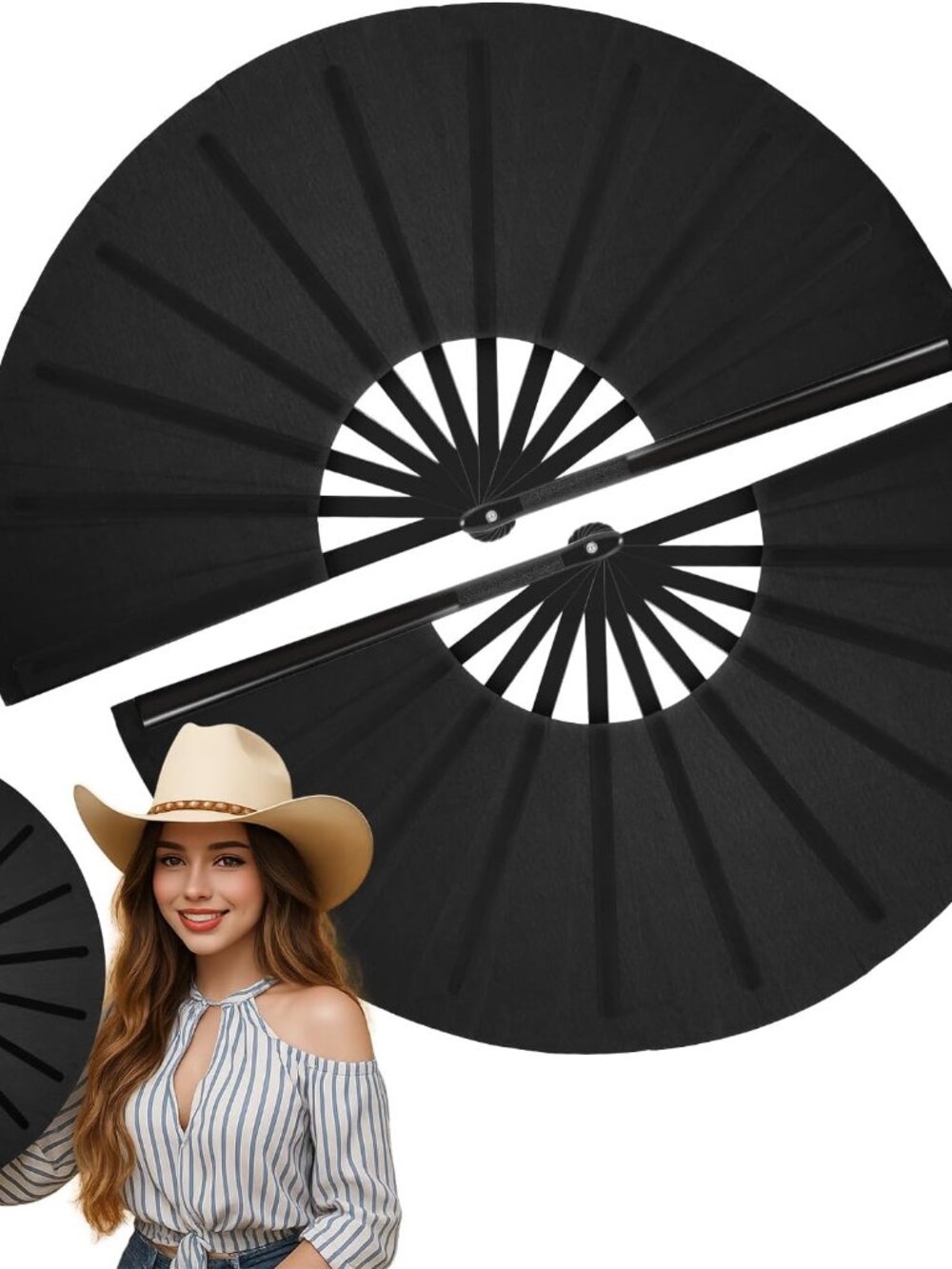 2 Pack Foldable Fans for Rave Dancing,Black,Simple Pattern